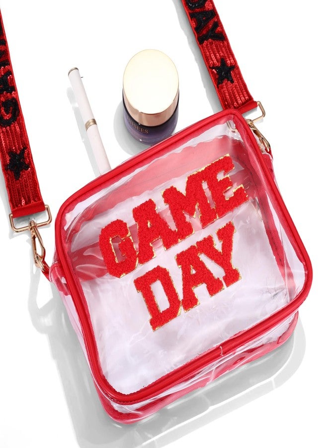 boderier Game Day Clear Bag Stadium Approved Crossbody Purse Beaded Sequins Purse Strap Game Day Sports Clear Bag for Stadium Events Red Black - Image 3