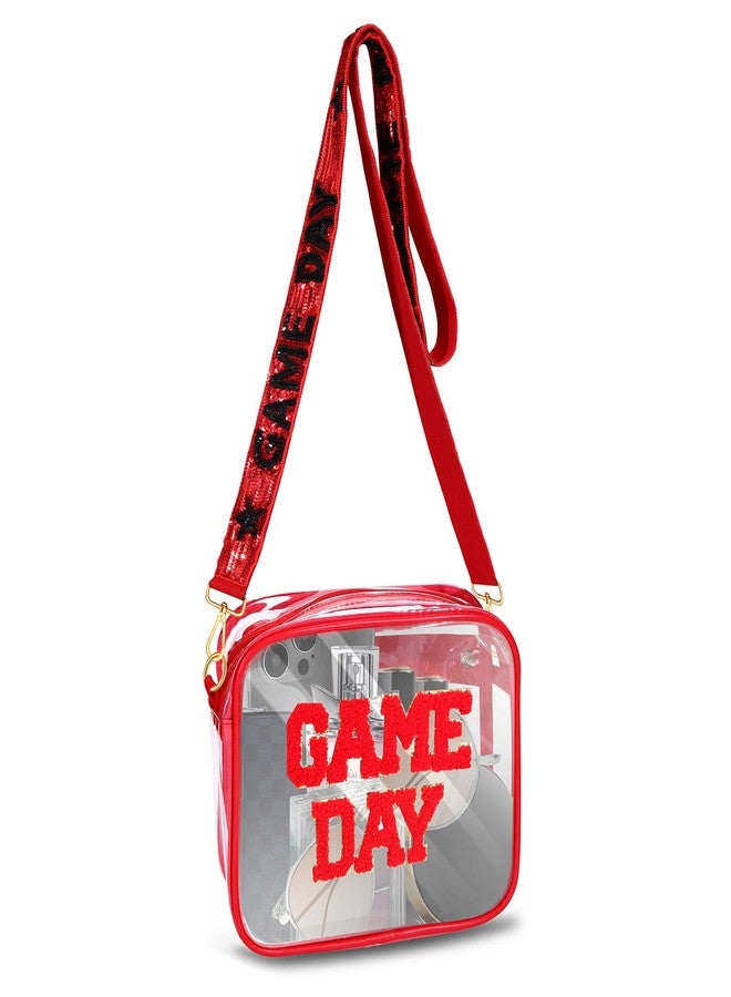 boderier Game Day Clear Bag Stadium Approved Crossbody Purse Beaded Sequins Purse Strap Game Day Sports Clear Bag for Stadium Events Red Black - Image 4