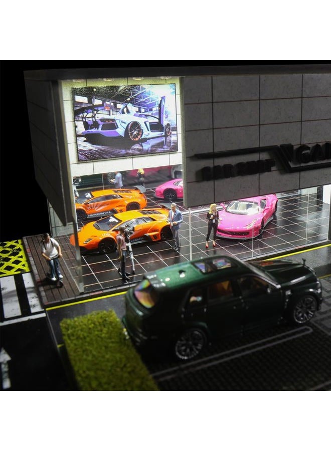 G-FANS 1/64 Scale Parking Garage Diorama with LED Lights, Display Case for Hot Mini Wheels GT Matchbox 1:64 Diecast Model Cars, Collection Storage Box (CAR Shop) - Image 4