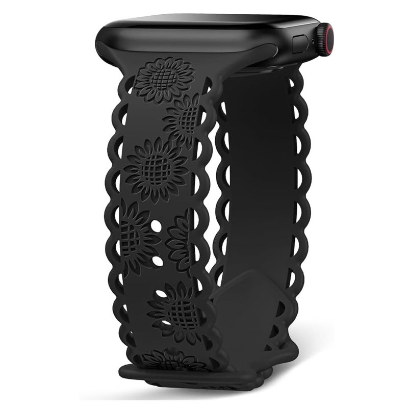 erorex For Apple Watch Series 6 40Mm Lace Sunflower Embossed Silicone Watch Band(Black) - Image 1