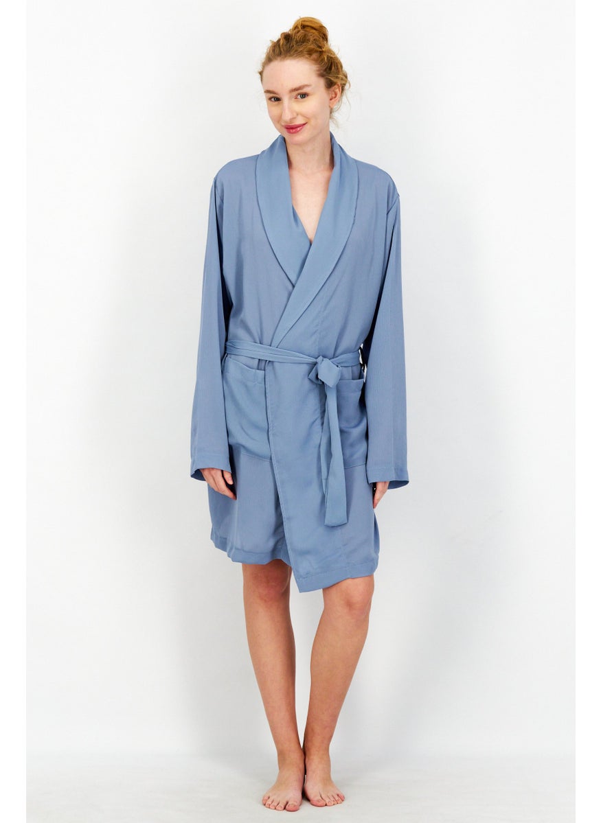 Asos Design Women Textured Belted Robes, Blue  - Image 3