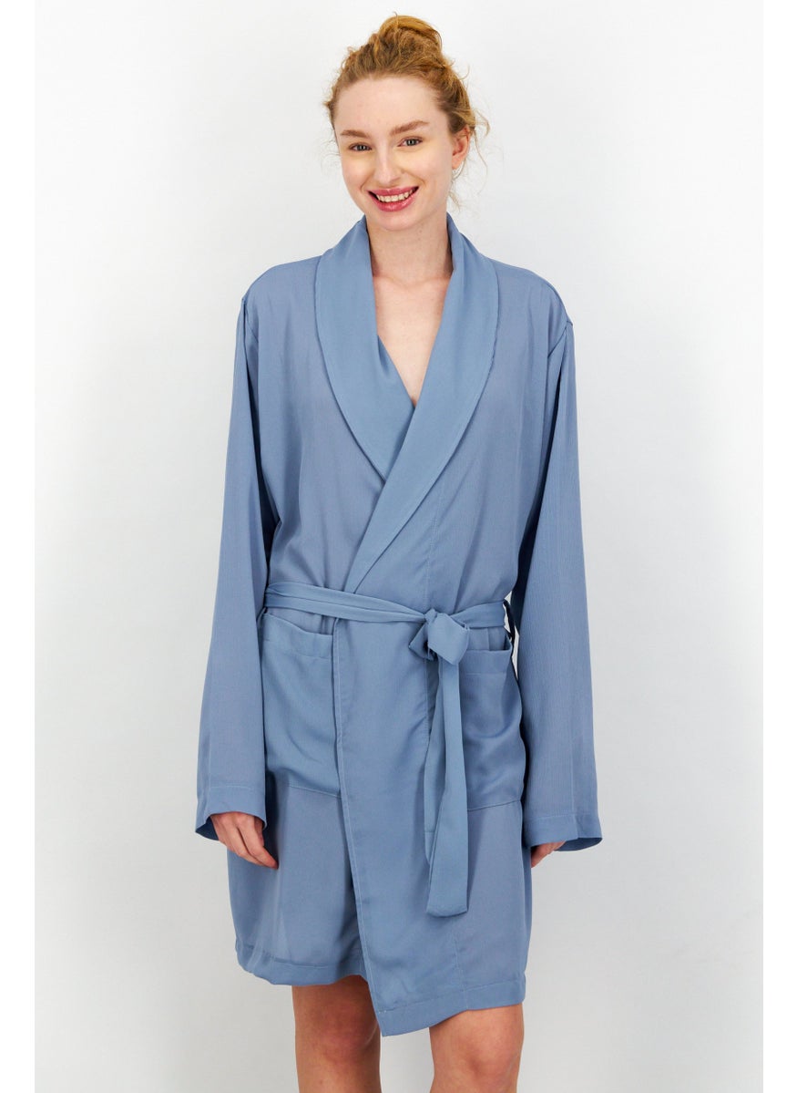 Asos Design Women Textured Belted Robes, Blue  - Image 1
