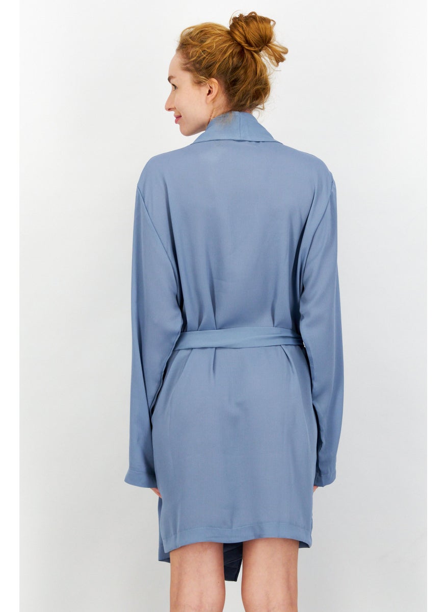 Asos Design Women Textured Belted Robes, Blue  - Image 2