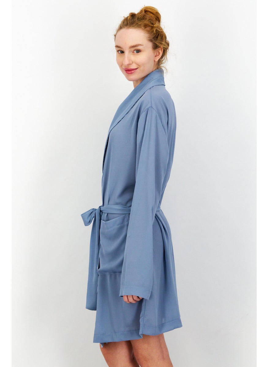 Asos Design Women Textured Belted Robes, Blue  - Image 4