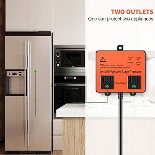 Ortis Refrigerator Surge Protector, Ortis Double Outlet Voltage Protector for Home Appliances with Time Delay, Protects Against Brownout, Spike, Instant Surge All Voltage Abnormalities, black - Image 3