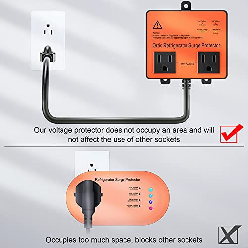 Ortis Refrigerator Surge Protector, Ortis Double Outlet Voltage Protector for Home Appliances with Time Delay, Protects Against Brownout, Spike, Instant Surge All Voltage Abnormalities, black - Image 5