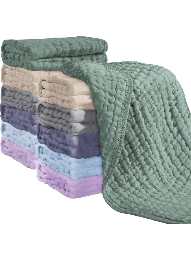 Looxii Muslin Burp Cloths 100% Cotton Muslin Cloths 12 Pack Large 20''x10'' Extra Soft and Absorbent Baby Burping Cloth for Boys and Girls - Image 1