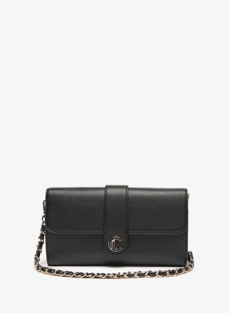 Women's Solid Crossbody Bag with Zip Closure and Chain Strap