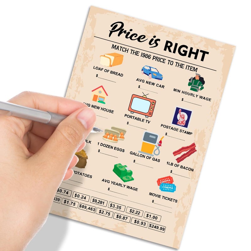 QUPT 40th Birthday Party Games, Price is Right Games, Birthday Party Supplies for Adults, Fun 1986s Party Gameï¼ŒPack of 30 Cards - Image 4