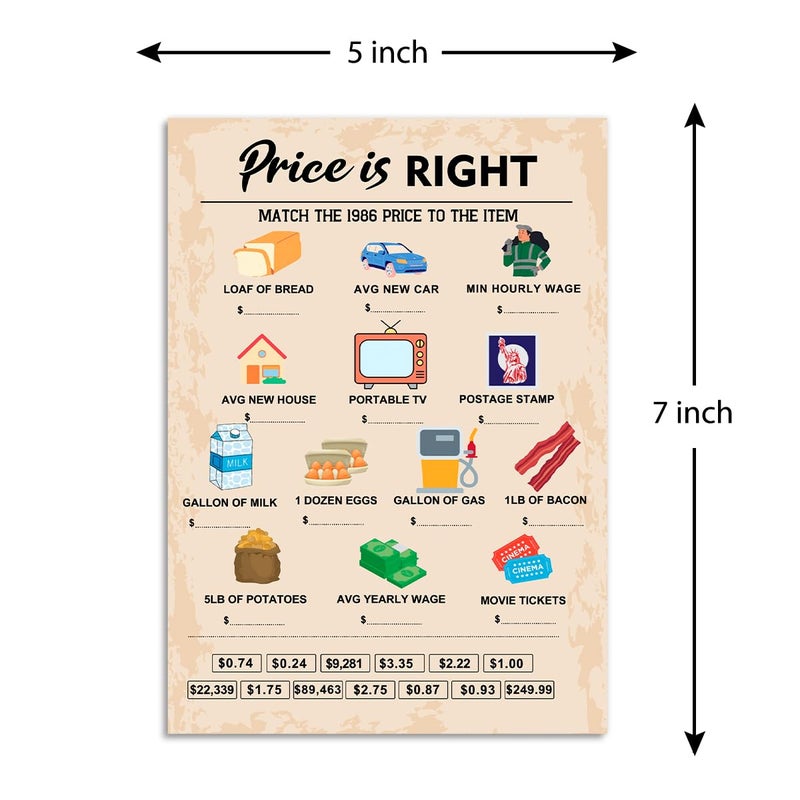 QUPT 40th Birthday Party Games, Price is Right Games, Birthday Party Supplies for Adults, Fun 1986s Party Gameï¼ŒPack of 30 Cards - Image 2