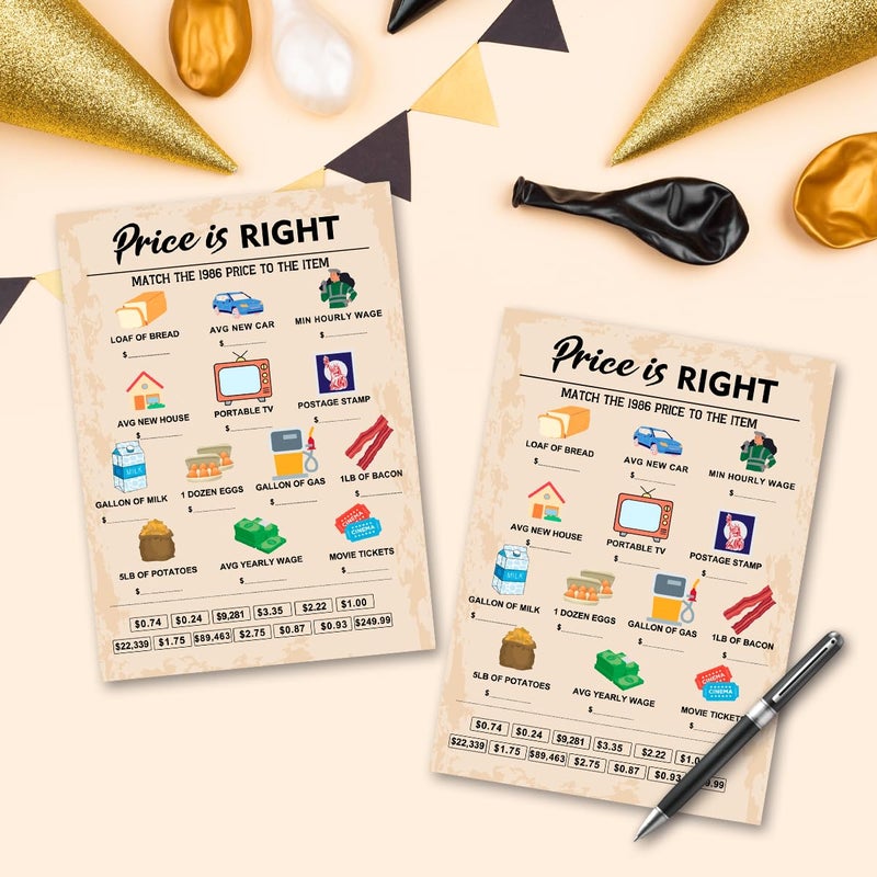 QUPT 40th Birthday Party Games, Price is Right Games, Birthday Party Supplies for Adults, Fun 1986s Party Gameï¼ŒPack of 30 Cards - Image 5