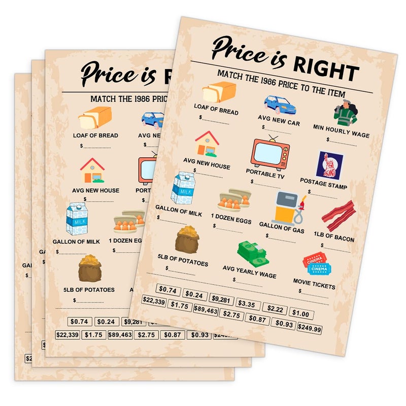 QUPT 40th Birthday Party Games, Price is Right Games, Birthday Party Supplies for Adults, Fun 1986s Party Gameï¼ŒPack of 30 Cards - Image 1