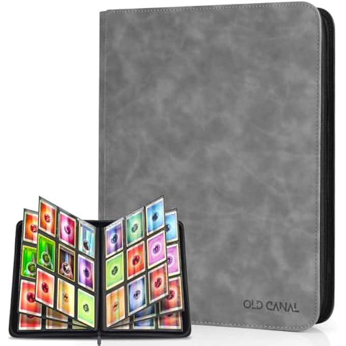 Old Canal CARD BINDER, CARD ALBUM WITH 9 POCKETS, HOLDS UP TO 540 CARDS, BINDER CARDS, CARD ALBUM FOR MTG, TCG, COMPATIBLE WITH VARIOUS COLLECTIBLE CARDS (GREY) - Image 1