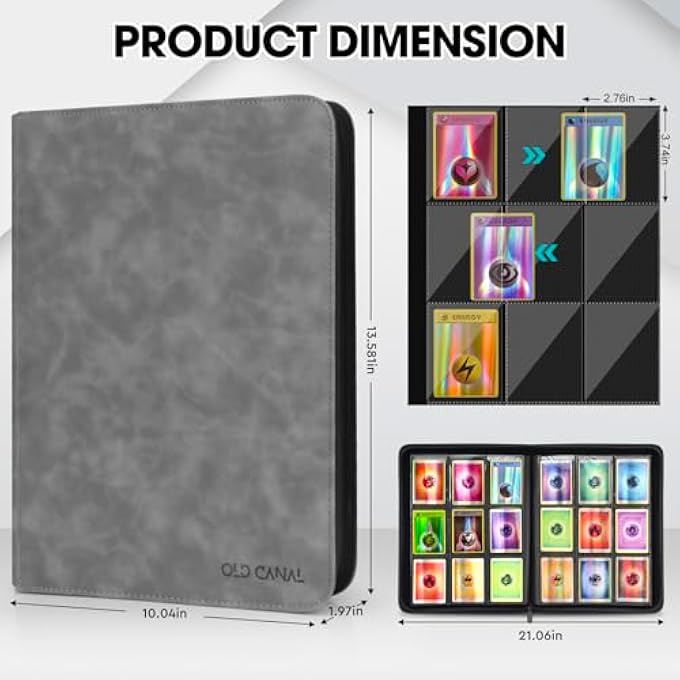 Old Canal CARD BINDER, CARD ALBUM WITH 9 POCKETS, HOLDS UP TO 540 CARDS, BINDER CARDS, CARD ALBUM FOR MTG, TCG, COMPATIBLE WITH VARIOUS COLLECTIBLE CARDS (GREY) - Image 3