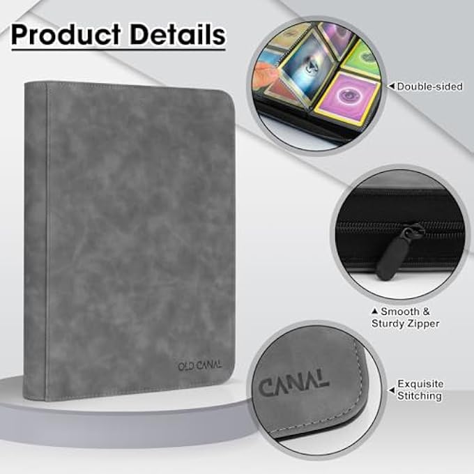 Old Canal CARD BINDER, CARD ALBUM WITH 9 POCKETS, HOLDS UP TO 540 CARDS, BINDER CARDS, CARD ALBUM FOR MTG, TCG, COMPATIBLE WITH VARIOUS COLLECTIBLE CARDS (GREY) - Image 4