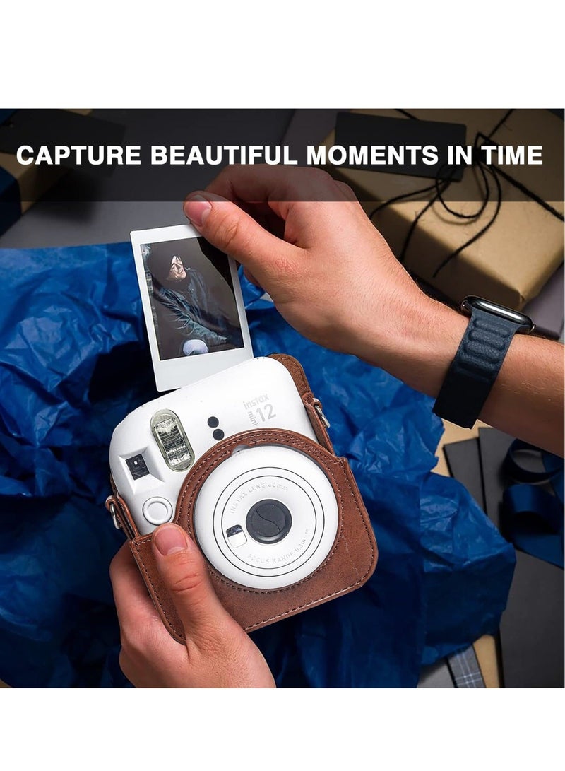 Captaintech Case for Fujifilm Instax Mini 12 Camera Protective PU Leather Bag Cover with Adjustable Shoulder Strap and Mini Photo Album 64 Pockets (Vintage Brown)  - Image 4