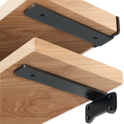 YMDparts Heavy Duty Shelf Brackets Industrial L Shelf Bracket - 0.2 Inch Thick Premium Solid Steel Shelf Supports, Black Rustic Wall Brackets for Shelves - 8 Inch Floating Shelves Hardware (6 Pack) - Image 1