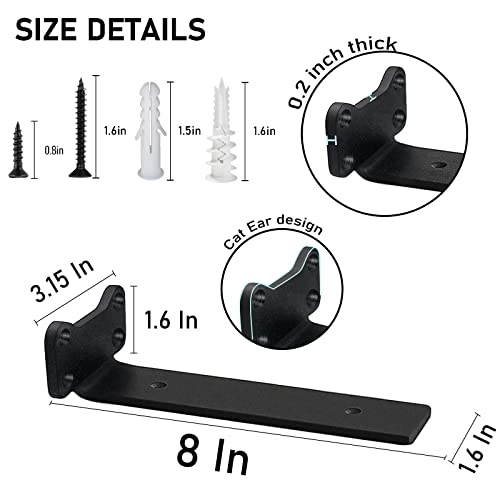 YMDparts Heavy Duty Shelf Brackets Industrial L Shelf Bracket - 0.2 Inch Thick Premium Solid Steel Shelf Supports, Black Rustic Wall Brackets for Shelves - 8 Inch Floating Shelves Hardware (6 Pack) - Image 3