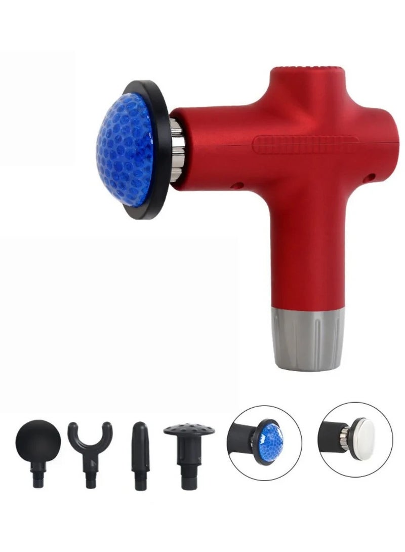 Wireless Massage Gun with 6 Replaceable Heads and 6 Speeds (JY-711) Red - Image 1