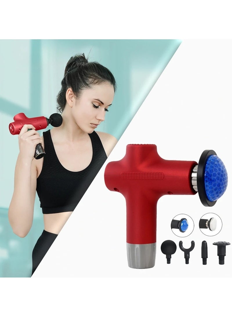 Wireless Massage Gun with 6 Replaceable Heads and 6 Speeds (JY-711) Red - Image 2