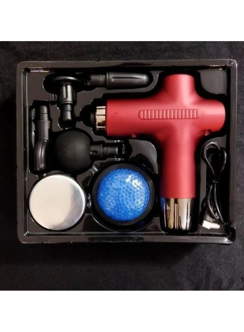 Wireless Massage Gun with 6 Replaceable Heads and 6 Speeds (JY-711) Red - Image 3