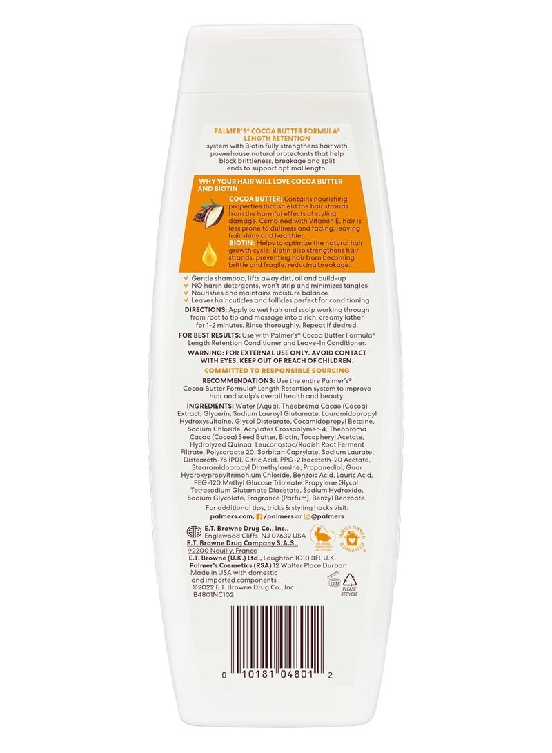 Palmer's Cocoa Butter Formula Biotin Length Retention Shampoo -Vitamin E-Gentle Cleaning - Strengthen Hair-Minimize Tangling-Maintain Moisture-Sulphate,Silicon, Paraben, Mineral Oil Free-400ML - Image 2