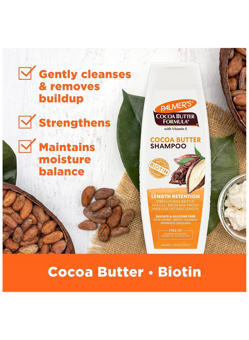 Palmer's Cocoa Butter Formula Biotin Length Retention Shampoo -Vitamin E-Gentle Cleaning - Strengthen Hair-Minimize Tangling-Maintain Moisture-Sulphate,Silicon, Paraben, Mineral Oil Free-400ML - Image 4