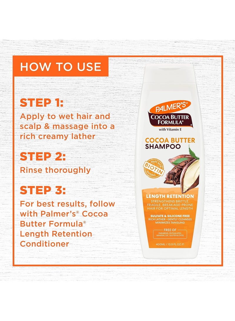 Palmer's Cocoa Butter Formula Biotin Length Retention Shampoo -Vitamin E-Gentle Cleaning - Strengthen Hair-Minimize Tangling-Maintain Moisture-Sulphate,Silicon, Paraben, Mineral Oil Free-400ML - Image 5