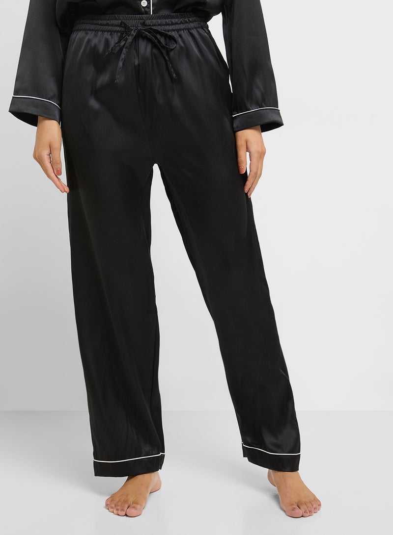 Ginger Satin Shirt & Pyjama Set With Contrast Trim  - Image 4