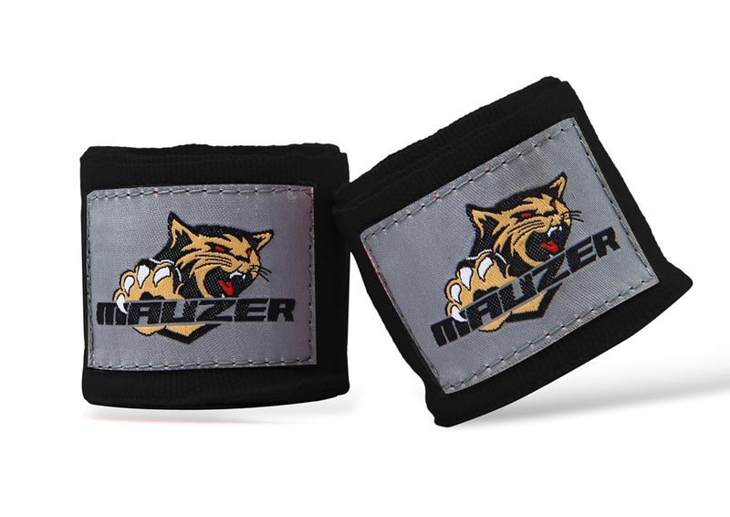 MAUZER Mexican-Style Stretch Hand Wraps for Boxing & MMA – 2” Wide Cotton/Poly Blend – Snug Fit, Breathable Fabric, Hook-and-Loop Closure – Bold Tiger Design – Men & Women (Black, 2.5 Meter) - Image 1