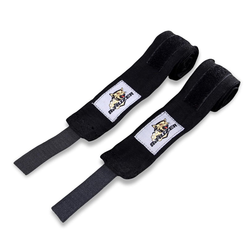 MAUZER Mexican-Style Stretch Hand Wraps for Boxing & MMA – 2” Wide Cotton/Poly Blend – Snug Fit, Breathable Fabric, Hook-and-Loop Closure – Bold Tiger Design – Men & Women (Black, 2.5 Meter) - Image 4