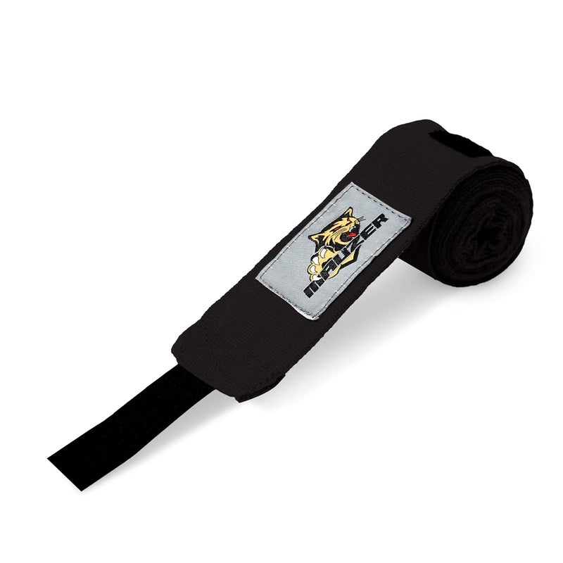 MAUZER Mexican-Style Stretch Hand Wraps for Boxing & MMA – 2” Wide Cotton/Poly Blend – Snug Fit, Breathable Fabric, Hook-and-Loop Closure – Bold Tiger Design – Men & Women (Black, 2.5 Meter) - Image 2