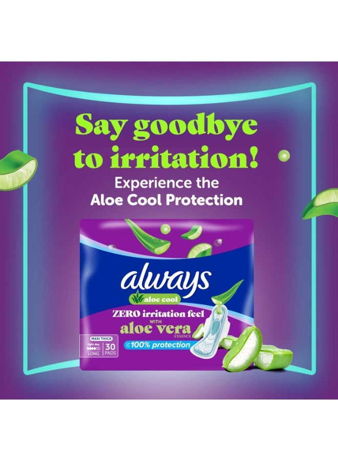 Always Aloe Cool Disposable Pads With Aloe Vera Essence For Light Days, For Zero Irritation Feel, Long Maxi Thick Pads With Wings, 30 Count - Image 5