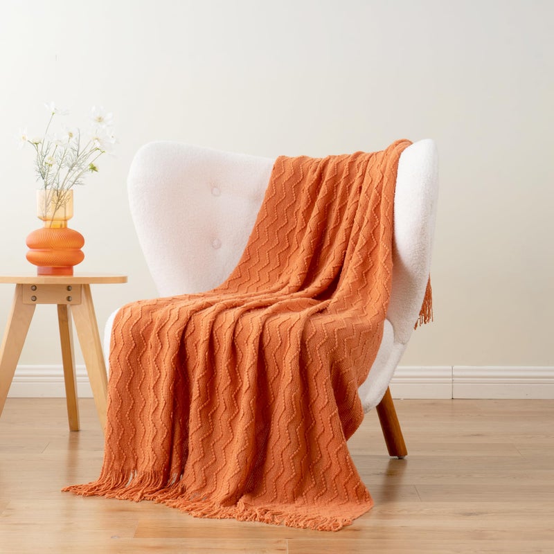 BATTILO HOME Burnt Orange Throw Blanket for Couch, Decorative Fall Throw Blanket with Tassels Halloween Throw Fall Decor, 50"x60" - Image 3