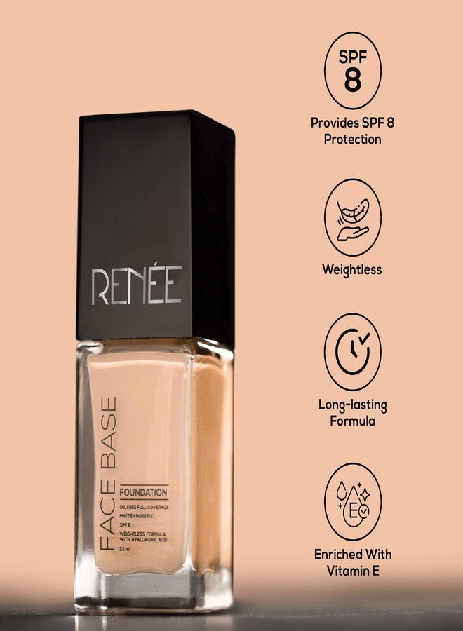RENEE Face Base Liquid Foundation - Cappuccino, 23ml | Enriched with Hyaluronic Acid & Vitamin E, Provides SPF 8 Protection, Weightless, Long-lasting Matte Finish - Image 2