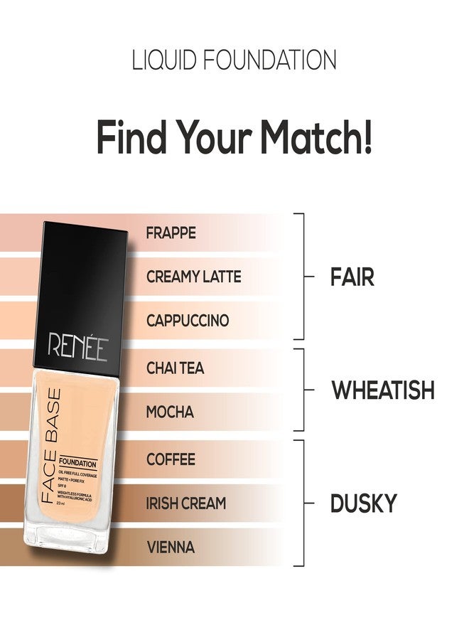 RENEE Face Base Liquid Foundation - Cappuccino, 23ml | Enriched with Hyaluronic Acid & Vitamin E, Provides SPF 8 Protection, Weightless, Long-lasting Matte Finish - Image 5