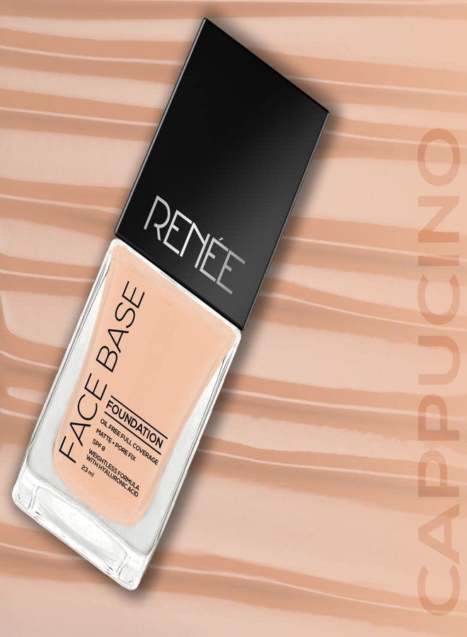 RENEE Face Base Liquid Foundation - Cappuccino, 23ml | Enriched with Hyaluronic Acid & Vitamin E, Provides SPF 8 Protection, Weightless, Long-lasting Matte Finish - Image 1