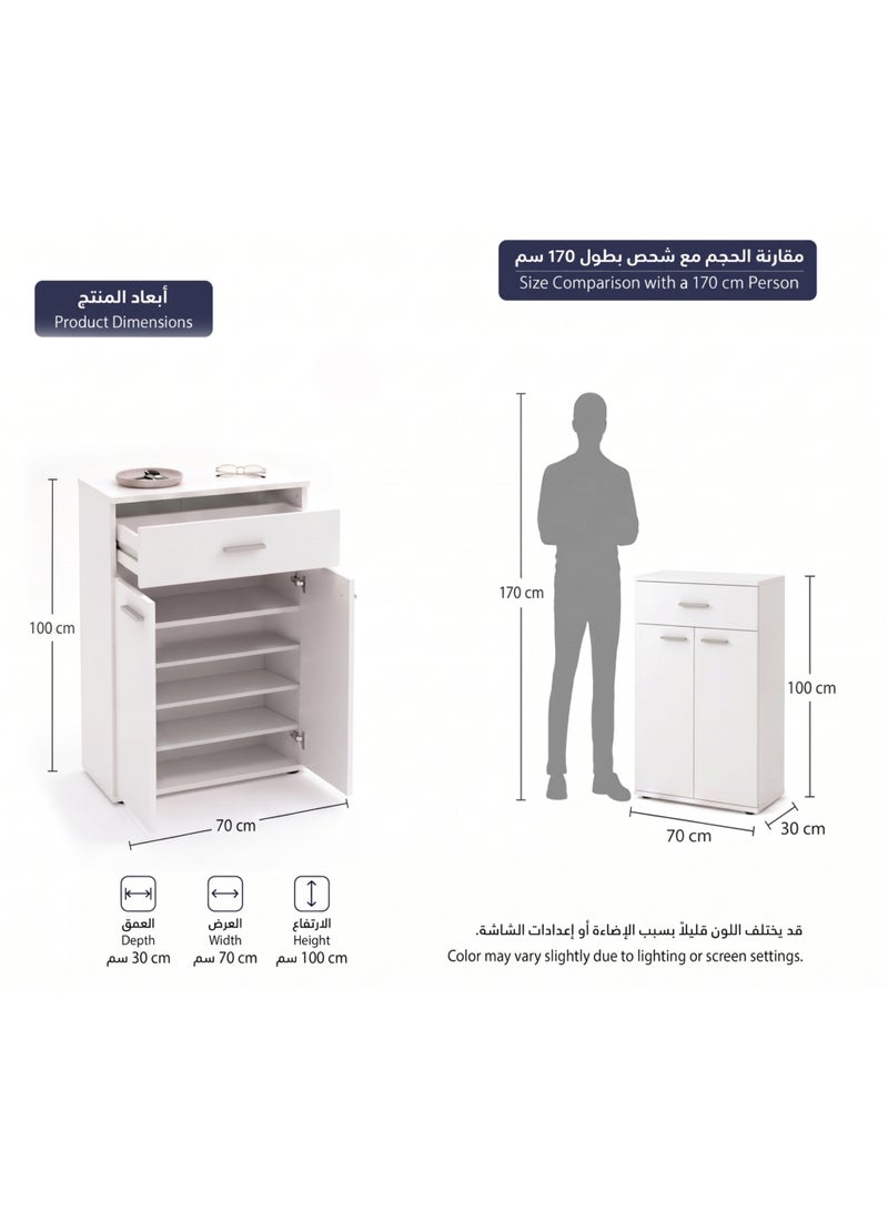 Furniture Store Modern shoe rack/shoe cabinet with a wide drawer and 5 shelves, MDF, in white, high-quality finish, from Furniture Store. - Image 4