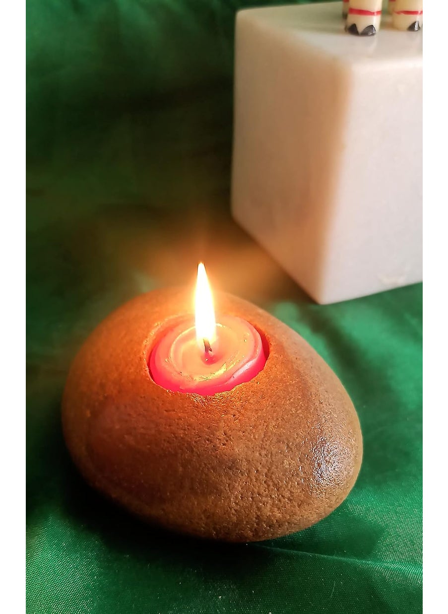 R&M - RM Handmade 3 inch Pebble Tea Light Candle Holder Handcrafted Tealight Holder for Zen Garden, Altar, Mantle, Desk, Table, Shelf - Image 1