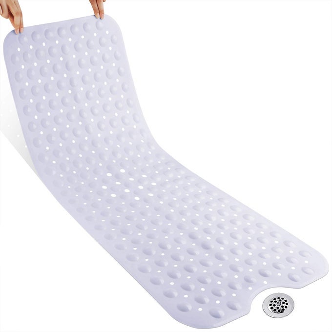 SHOWER MAT BATHTUB MAT NON SLIP 40 X 16 BATH MAT FOR TUB FLOOR WITH BIG SUCTION CUPS AND DRAIN HOLES MACHINE WASHABLE SHOWER MATS FOR INSIDE SHOWER PHTHALATE LATEX FREE WHITE