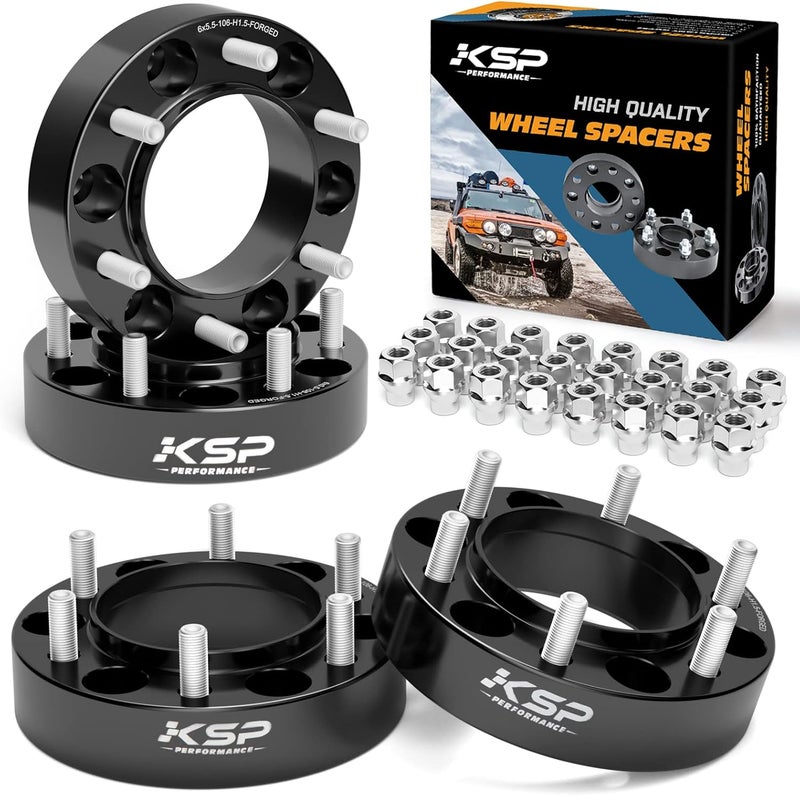 KSP PERFORMANCE KSP 6X5.5 Wheel Spacers Fit for Tacoma 4runner, 1.5 inches Forged Hub Centric Adapters Kits with Extended Open Lug Nuts fit 6 Lug Wheels Without Locking hub, Package of 4 (Black 6061 T6 Aluminum) - Image 1