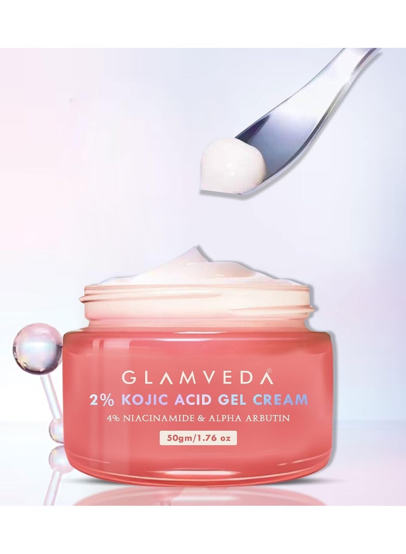 Glamveda 2% Kojic Acid Gel Cream with Niacinamide & Alpha Arbutin | Brightens Skin & Reduces Pigmentation | Fades Dark Spots & Acne Scars  - Image 1