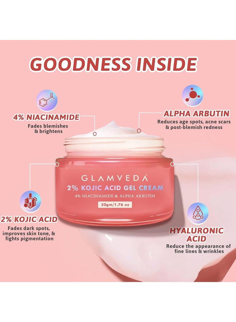 Glamveda 2% Kojic Acid Gel Cream with Niacinamide & Alpha Arbutin | Brightens Skin & Reduces Pigmentation | Fades Dark Spots & Acne Scars  - Image 4