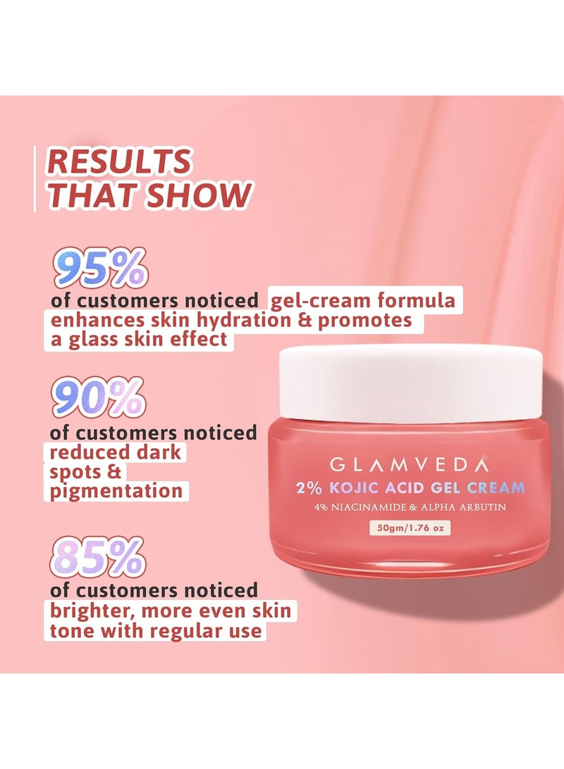Glamveda 2% Kojic Acid Gel Cream with Niacinamide & Alpha Arbutin | Brightens Skin & Reduces Pigmentation | Fades Dark Spots & Acne Scars  - Image 3