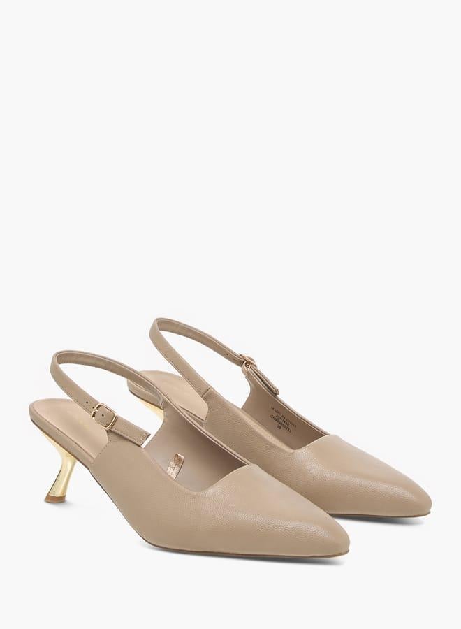 Flora Bella By Shoexpress Women's Solid Slingback Sandals with Buckle Closure and Kitten Heels - Image 3