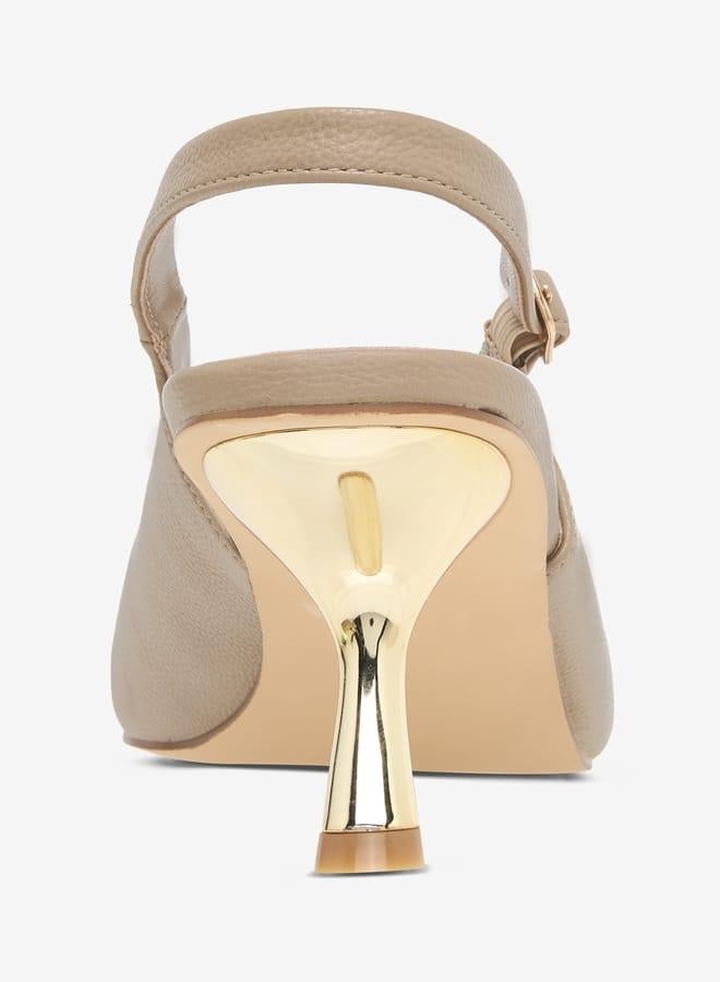Flora Bella By Shoexpress Women's Solid Slingback Sandals with Buckle Closure and Kitten Heels - Image 5