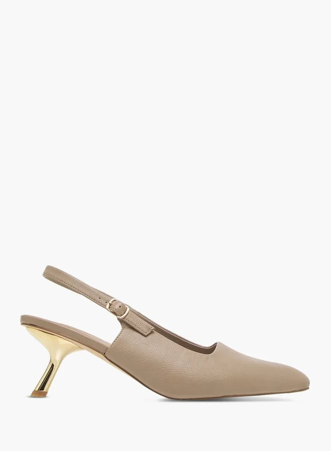 Flora Bella By Shoexpress Women's Solid Slingback Sandals with Buckle Closure and Kitten Heels