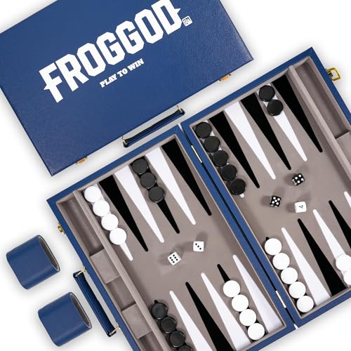Froggod Travel Backgammon Sets for Adults 15 Inch Premium Backgammon Set PU Leather Case with Seamless Flocked Game Surface Classic Board Games for 2 Player and Gift for MenDark Blue - Image 1