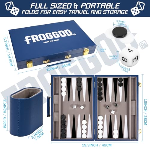 Froggod Travel Backgammon Sets for Adults 15 Inch Premium Backgammon Set PU Leather Case with Seamless Flocked Game Surface Classic Board Games for 2 Player and Gift for MenDark Blue - Image 5