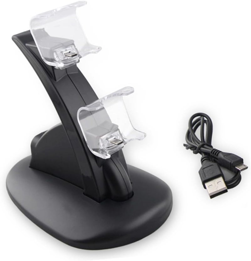 رصيف شحن مزدوج للوحدات التحكم USB لمحطة الشحن مع مؤشر LED وقاعدة شحن سريعة لـ 4 وحدات تحكم، لون أسود - Image 2
